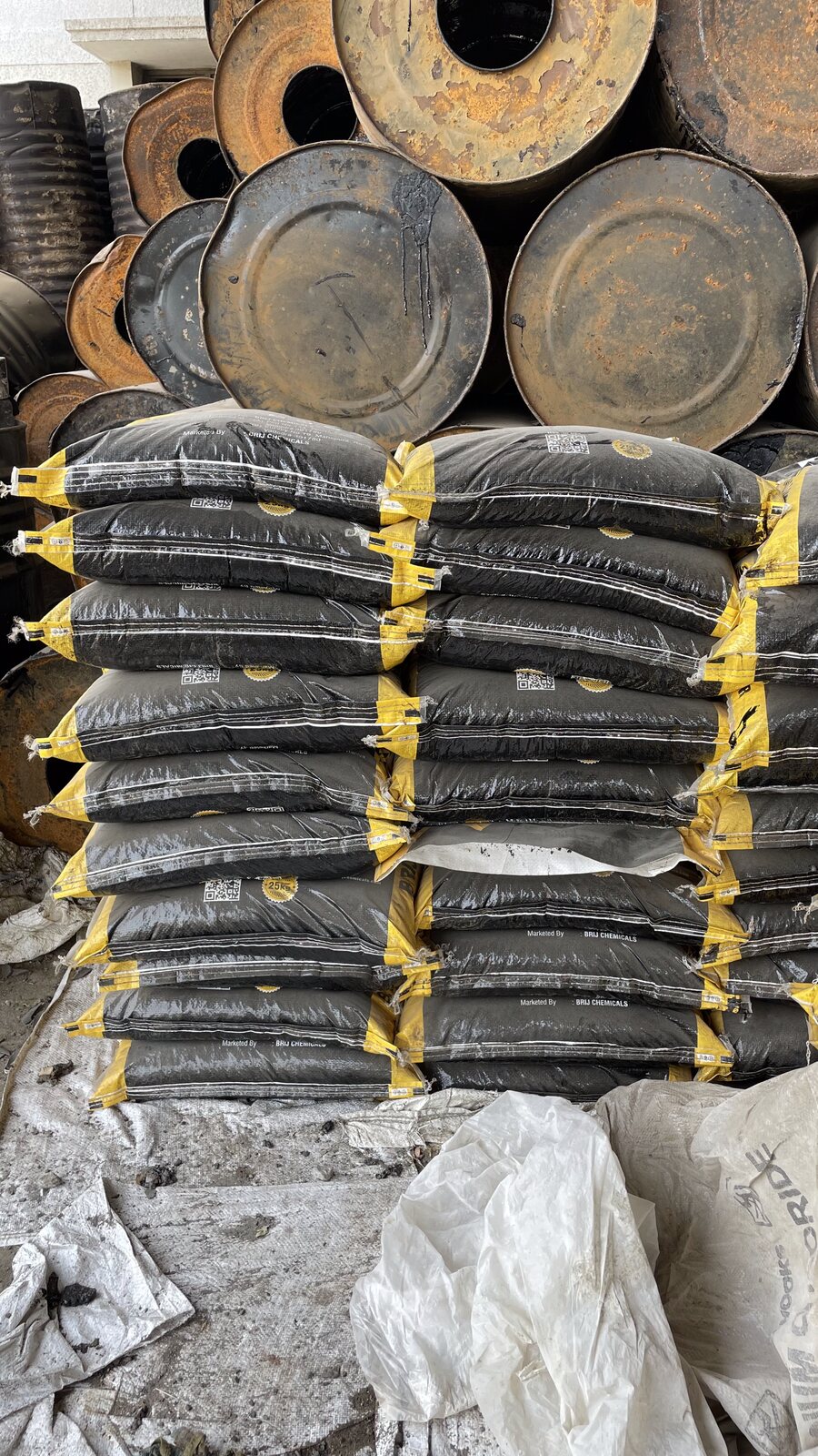 Stacked bags of industrial material
